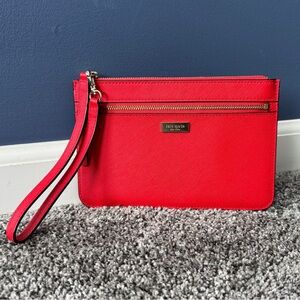 Kate Spade Tinie Newberry Lane Geranium Red Wristlet Clutch